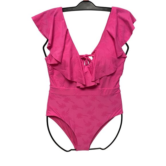 Trina Turks $162 Pink Ruffle-Front One-Piece Swimsuit Tie-Back Design 12 NWT - Picture 5 of 13